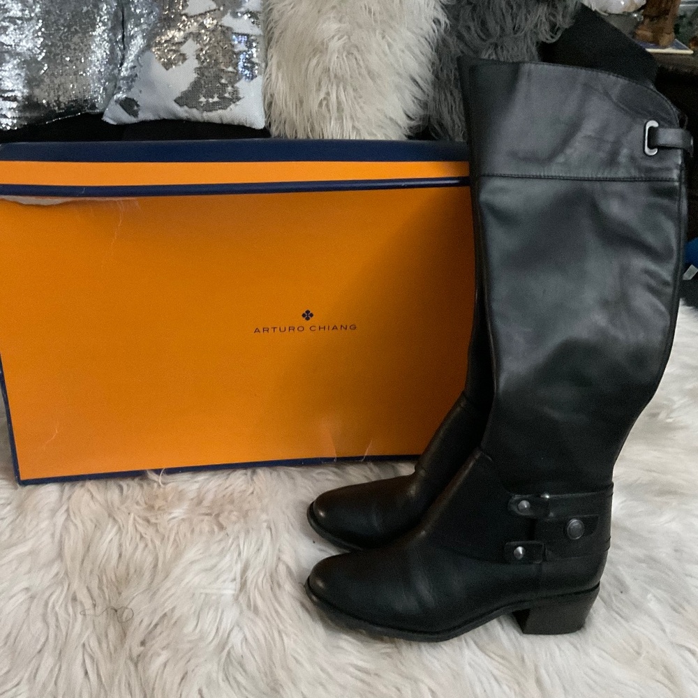 Black Leather Over the Knee Boots